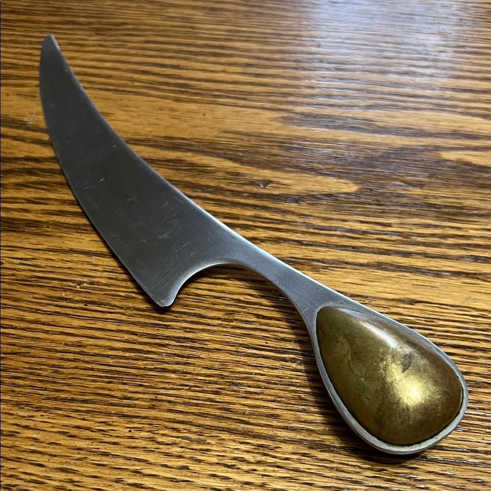 Dansk Brass and Silver Blade Cheese Knife with weighted handle